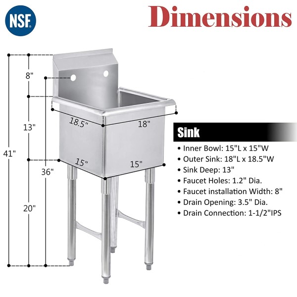 Commercial 18 Utility Sink w/ Faucet (Stainless Steel)